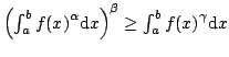 $ {% left(int_{a}^{b}{f(x)}^{alpha}mathrm{d}{x}right)}^{beta}geq {% int_{a}^{b}{f(x)}^{gamma}mathrm{d}{x}}$